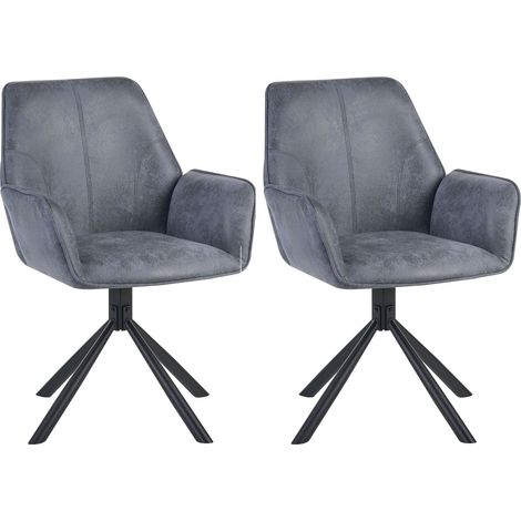 Lot de 2 Chaises de Salle à Manger Scandinave en Daim Synthétique Pivotantes Dossier Haut Gris Warner (1/5)