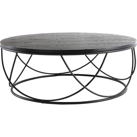 Couchtisch Holz und Metall Schwarz rund 80 cm LACE (1/4)