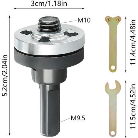 Kit de conversion 10 pièces pour perceuse électrique vers meuleuse d'angle, adaptateur pour meuleuse d'angle modifié, adaptateur pour disque à tronçonner le métal avec clé (1/4)