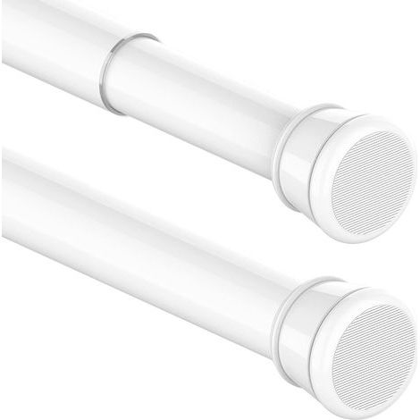 2pcs Tringle à rideaux télescopique sans perçage pour salle de bain, fenêtre, penderie, 155 190cm, blanc (diamètre 25 mm) (1/5)