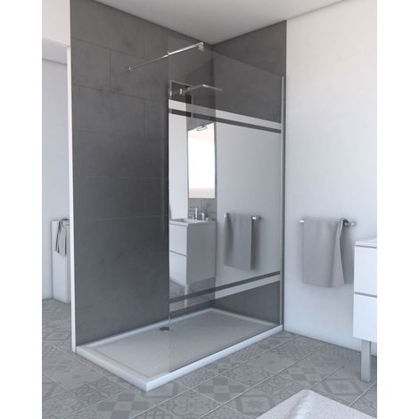Aurlane – Paroi de douche 120x200cm – Verre trempé 8mm – Profilé aluminium chrome ajustable – Installation réversible