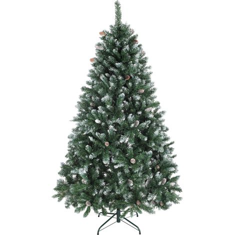 Künstlicher Weihnachtsbaum, 180 cm hoch, mit 910 schneebedeckten Zweigen, 58 Tannenzapfen und einem faltbaren Metallständer, einfach aufzubauen, grün (1/5)