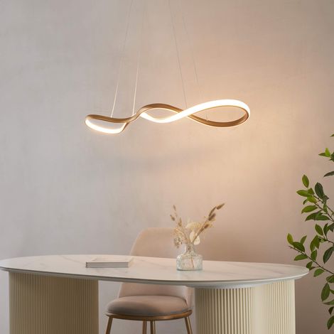 Kosilum – Suspension LED dorée 80 cm – Longue vague en aluminium – Lumière chaude 3000K – Puissance 35W pour éclairage contemporain