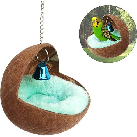Prom-note Nichoir en noix de coco naturelle pour animal domestique, perroquet, perruche, calopsitte, conure, canari, pinson, colombe, hamster, rat, gerbille, souris (1/5)