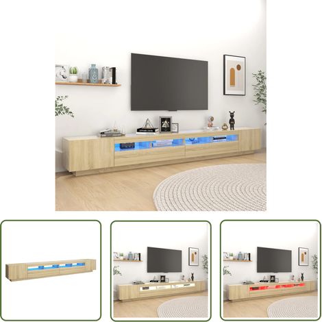 The Living Store TV-Schrank mit LED-Leuchten Sonoma-Eiche 300x35x40 cm - TV Schrank - Holzwerkstoff Möbel - Sonoma Eichen Dekoration - LED Beleuchtung - Fernseher Stand (1/5)