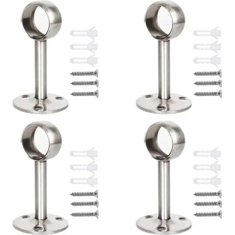 Support de Tringle à Rideaux - HANDEIU - Acier Inoxydable - 4 pièces - 10 kg - Argent