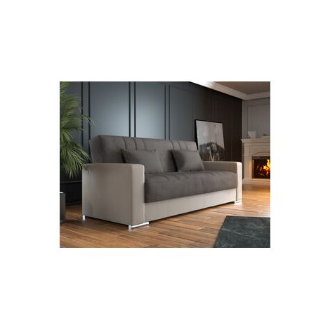 Divano Letto 3 Posti Cappuccino e Marrone con Vano Contenitore Braccioli in PVC e Piedini in ABS Padova