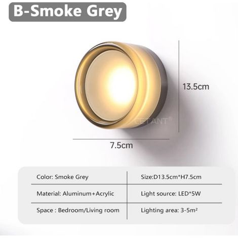 Applique LED chambre décoration salon lampe fossette acrylique - gris fumée (1/4)
