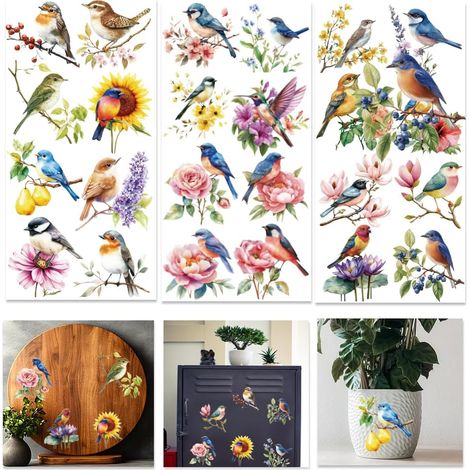 3 feuilles d'oiseaux vintage à gratter à gratter pour Noël 11,8" × 5,9" Colibri Autocollants de transfert de fleurs botaniques Bricolage de meubles Branche d'oiseau Autocollants pour Halloween (1/5)