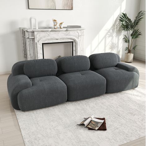 3-Sitzer-Modulsofa aus Rippenstoff, 298 x 103 x 70 cm, ohne Montage, grau HAVRYA (1/5)