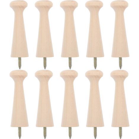 Lot de 10 chevilles à visser en bois pour suspendre des objets au mur. Crochet mural en bois. (1/5)