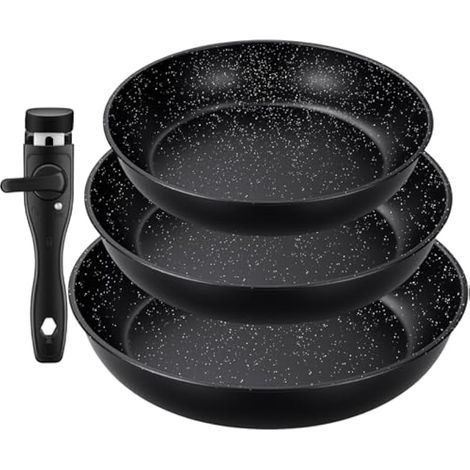 Set de 4 poêles antiadhésives avec poignée amovible, poêles céramique antiadhésives induction 20/24/28 cm, compatibles lave-vaisselle, pour tous types de feux dont induction. (1/5)