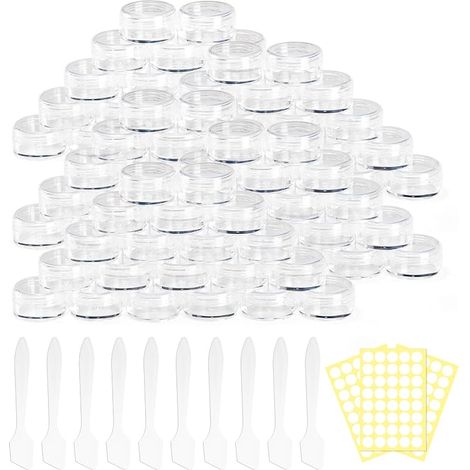 Lot de 100 pots de Crème Vides de 3g/3ml avec Couvercle à Vis, Petits Pots D'échantillons, Bouteille de Voyage, Récipient pour échantillons Liquides, Crèmes en Poudre(Transparent) (1/5)