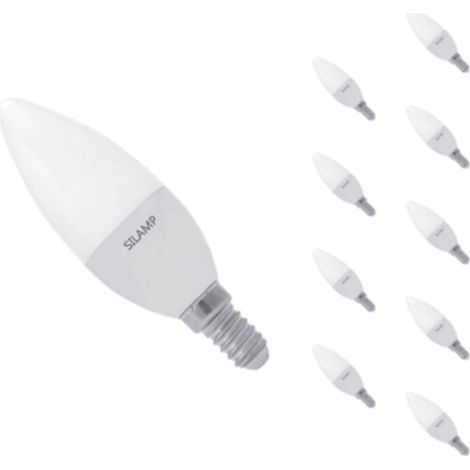 Silamp – Pack de 10 ampoules LED E14 8W 220V C37 180° – Blanc neutre 4000K – Longévité 25 000 heures – Protection IP20 (1/2)