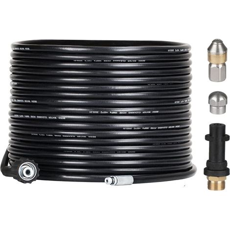 Kit furet professionnel 15 m pour nettoyeur haute pression Kärcher, buse rotative et embout inclus, adaptateur compatible K2 à K7, déboucheur de canalisation 180 bars, accessoire tuyau flexible avec r (1/5)