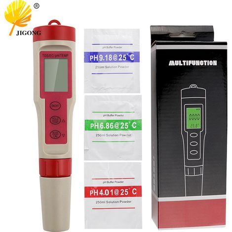 Appareil de mesure de la qualité de l'eau trois-en-un TDS/PH/EC, analyseur de qualité de l'eau, stylo de conductivité, stylo de test de pH, étalonnage en trois points. (1/5)