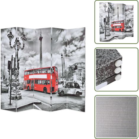 Biombo con foto de Londres - vidaXL Biombo divisor plegable 200x170 cm bus Londres blanco y negro - Biombo autobús