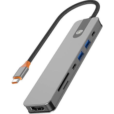 7-in-1 USB-C-Hub, USB-C-Splitter, 4K-Dockingstation, HDMI-kompatibel, USB 3.0 PD, SD/TF für Laptop, MacBook und iPad (1/5)