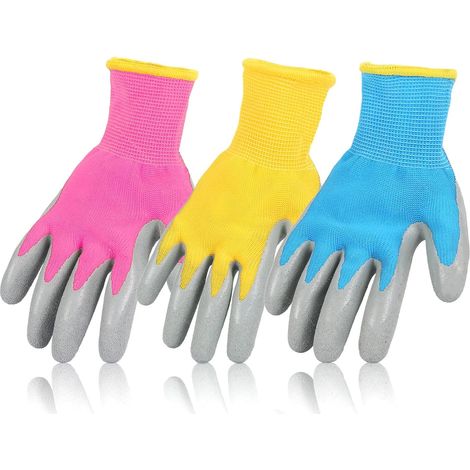 Gants de Jardinage pour Enfants 3 Paires 19cm Gants de Jardinage pour Enfants de 6-9 ans, Paume en Caoutchouc Une Résistance à L'eau et à La Saleté, Protégez les Mains de Votre Enfant (1/5)