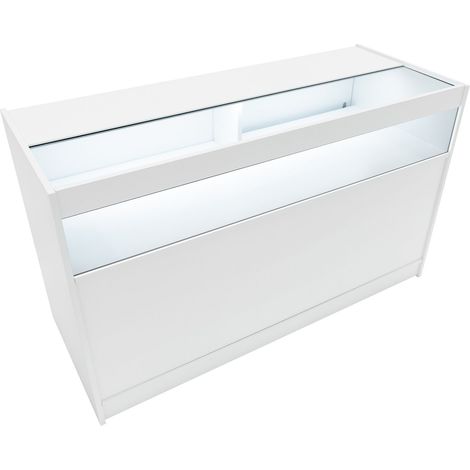 Mostrador Comercial con Luz LED B1500  MDF Blanco y Vidrio Templado  150x60x90cm  3 estantes  Puertas con cerradura  Ideal para tiendas y comercios  Fácil Montaje  Mostrador Recepción Expositor