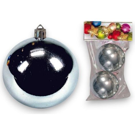 Sfere lisce argento plastica lucida mm 80 set da 2 pezzi decorazione interni ed esterni resistenti leggere (1/3)