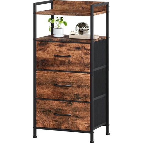 Kommode mit 3 Stoffschubladen, Holzoptik, schmal, für Schlafzimmer & Flur (1/5)