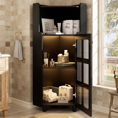 Armario esquinero con LED y almacenaje MDF negro OKMYHOME (1/5)