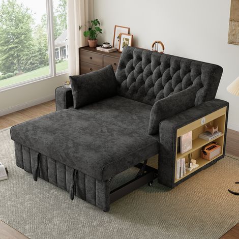 Schlafsofa 2-Sitzer mit Schlaffunktion USB Chenille Grau OKMYHOME (1/5)