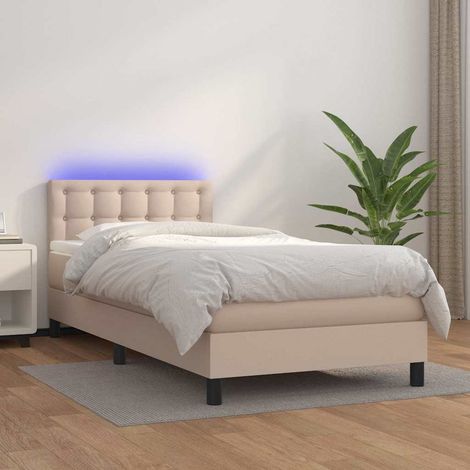 Cama box spring colchón LED cuero sintético capuchino 90x200 cm (1/5)