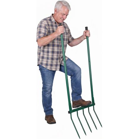 Fourche à bêcher pour jardin - FLASIDU - 5 dents - Poignées doubles amovibles - Assemblage rapide - Conception ergonomique - 51×2.5×130cm - Vert - Convient pour l'excavation et l'aération des sols (1/5)