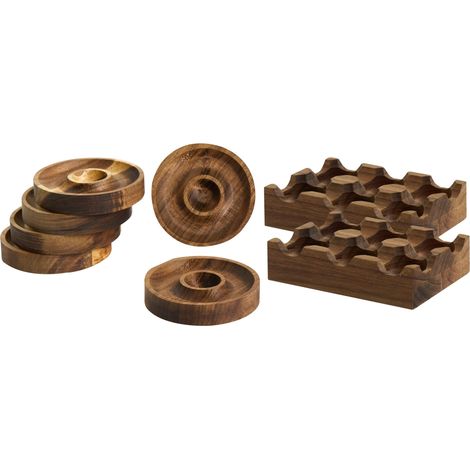 Set di 8 portauova e portacoppette in legno di acacia per servire e conservare le uova, marrone Fournil (1/5)