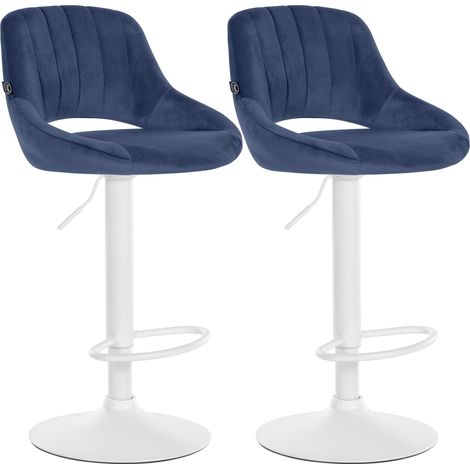 Set da 2 sgabelli da bar Milet in velluto blu Metallo bianco opaco
