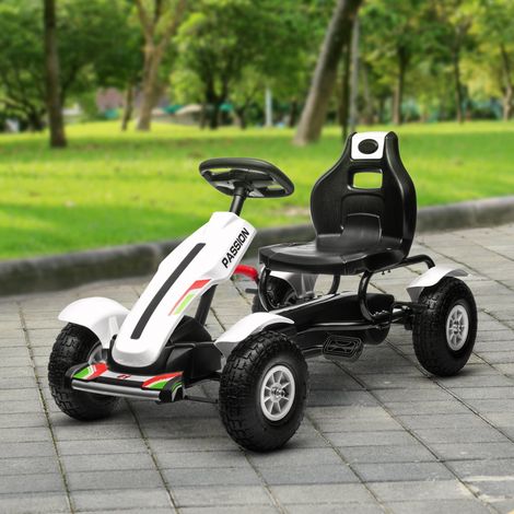 Go Kart a Pedales para Niños con Asiento Ajustable Neumáticos de Goma Freno de Mano Carga 50 kg 121x58x61 cm Blanco (1/5)
