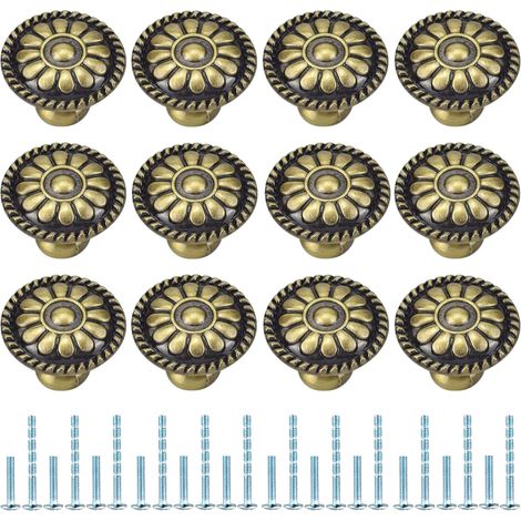 Lot de 12 boutons de tiroir ronds pour meubles, armoires, commodes, portes, bureaux, chambres, placards (Bronze)