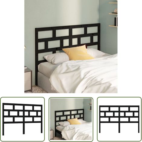 The Living Store Tête de lit Noir 141x4x100 cm Bois massif de pin - Tête De Lit - Meuble De Chambre - Tête De Lit En Bois - Tête De Lit Noire - Décoration Chambre (1/5)