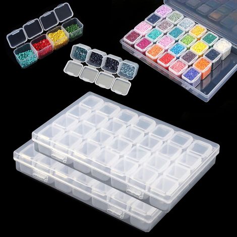 2-Piece Diamond Painting Accessory Box with 28 Grids, Bead and Diamond Storage Box, Plastic Diamond Painting Storage Box, Transparent Jewelry Container, for Crafts, Manicures, and Beads (1/5)