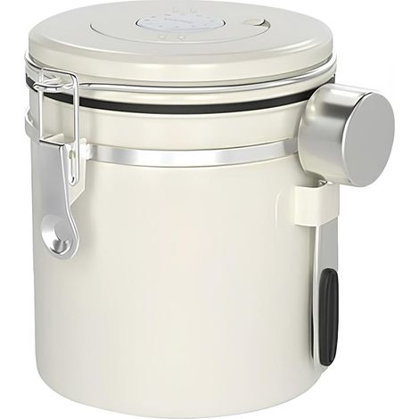 Bocal à café hermétique en acier inoxydable de 1,5 litre, adapté aux grains de café, au café moulu et aux feuilles de thé, avec perforations. (1/5)