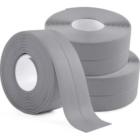 3 Rouleaux Bande d'étanchéité Imperméable,Joint Salle de Bain,PVC Ruban de Calfeutrage Autocollant pour Cuisine,Toilettes WC,Baignoire (Gris) (1/5)