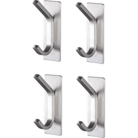 Lot de 4 supports de salle de bain, autocollants, acier inoxydable, argent (1/5)