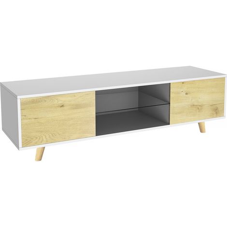 Supporto TV LED "Inna" - 140 x 42 x 45 cm - Bianco/quercia