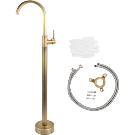 Robinet de baignoire autoportant de Style européen, en laiton et en acier inoxydable, sans trou, robinet sur pied pour lavabo de Type colonne rétro (1/5)