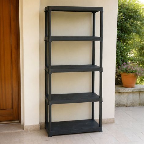 Dmora Estante de 3 estantes en polipropileno, Estante multiuso para interiores o externos, 100% Made in Italy, 90x40h176 cm, color antracita, con embalaje reforzado (1/3)