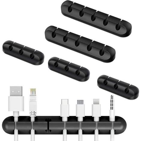 Clips para gestión de cables (6 piezas), fáciles de instalar y con fuerte adhesión, para cables en forma de U (1/4)