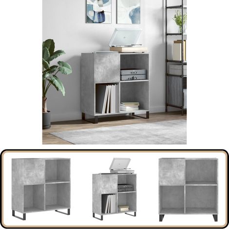 Armoire à disques gris béton 84,5x38x89 cm bois d'ingénierie - Meuble À Disques - Armoire À Disques - Rangement Vinyle - Étagère Disque - Support Tourni Table