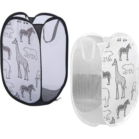 Juego de 2 cestas de ropa plegables con asas – bolsas de malla para habitaciones infantiles y camping, ligeras, compactas y versátiles - Crezuo