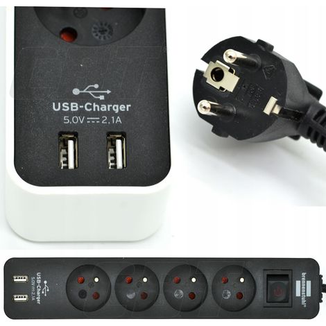 Multipresa con 4 prese e 2 USB da 1,5 m H05VV-F3G1.5 bianco/nero Ecolor brennenstuhl (1/5)