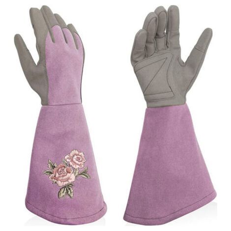 Women's Leather Gardening Gloves, Long Sleeves Puncture Resistant, Elegant Ladies Garden Gloves, Delicate Embroidery, Olive/Rose/Red/Blue/Green, Gardening Gloves Size L/9 (1/4)