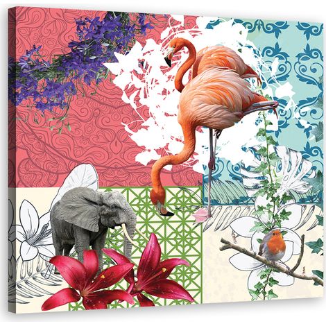 Tableau sur toile Collage d'oiseaux d'éléphant flamanto 60x60 (1/5)