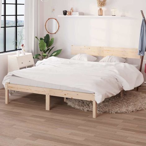 Cadre de lit 120 x 200 cm en pin massif avec tête de lit et sommier à lattes, sans matelas - PANGIVO (1/5)