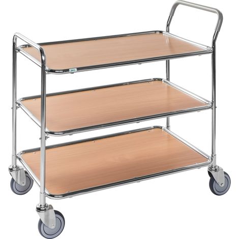 Kongamek Tischwagen mit verzinktem Rahmen 3 Etagen 850x508mm Ladefläche in Bucheoptik (1/2)